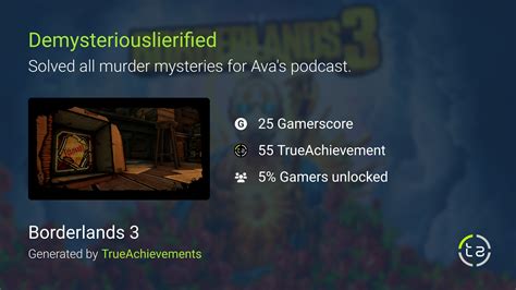 Demysteriouslierified achievement in Borderlands 3.